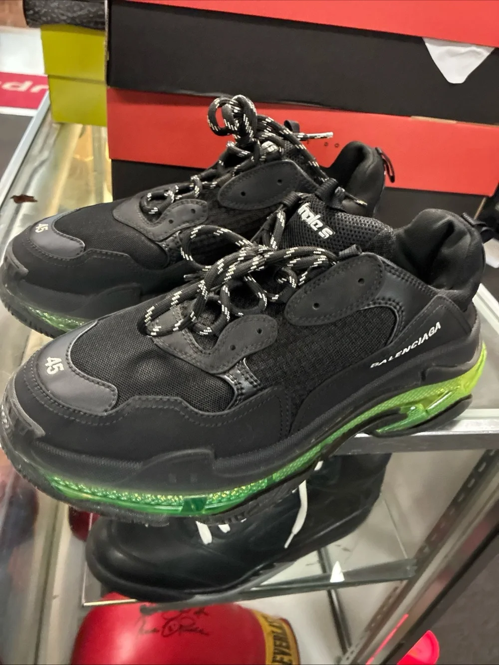 Balenciaga Triple S Clear Sole Black/Green Low Top Sneakers 541624W090N EUR 45